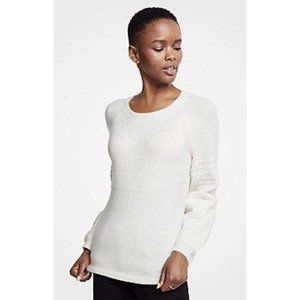 NWT Women's Ann Taylor Winter White Stitched Balloon Sleeve Sweater Sz Large